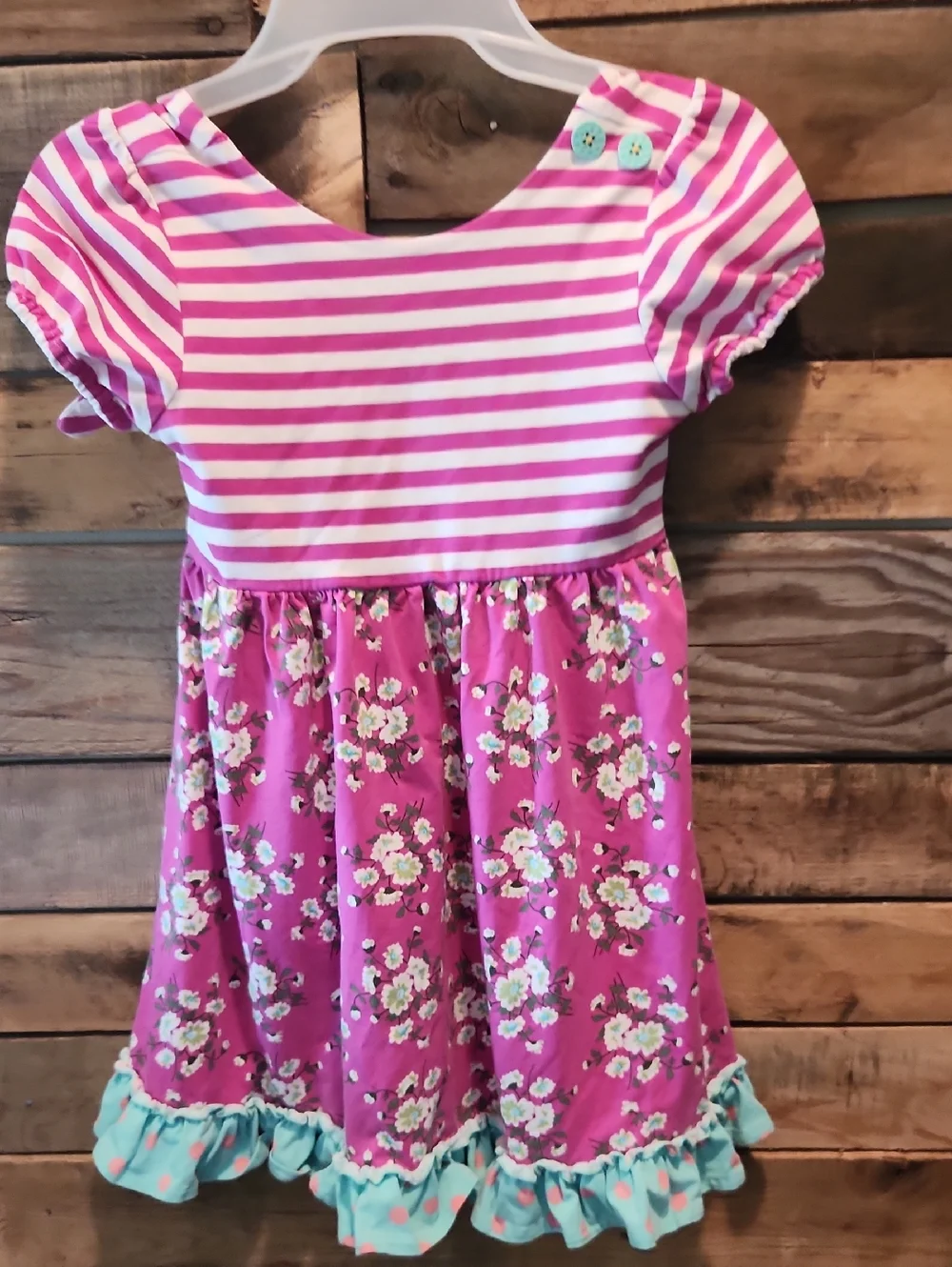 Matilda Jane Pink Striped & Floral Dress with Mint Ruffle
